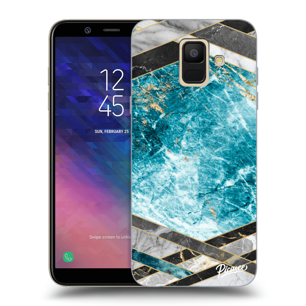 Picasee silikonový průhledný obal pro Samsung Galaxy A6 A600F - Blue geometry