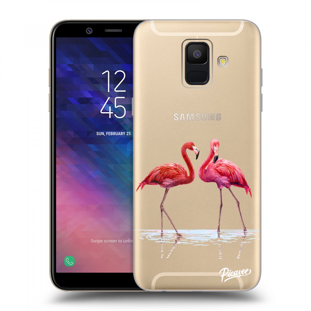 Picasee silikonový průhledný obal pro Samsung Galaxy A6 A600F - Flamingos couple