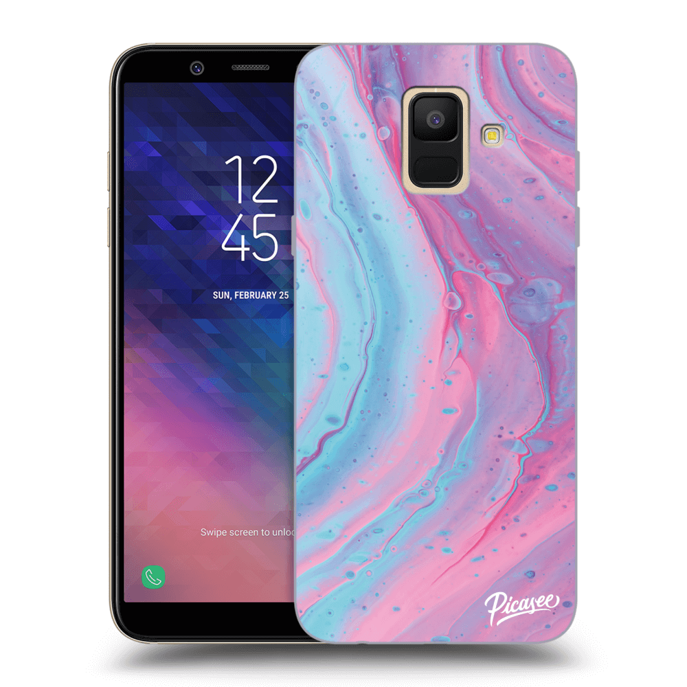 Picasee silikonový průhledný obal pro Samsung Galaxy A6 A600F - Pink liquid