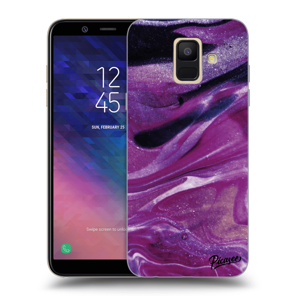 Picasee silikonový průhledný obal pro Samsung Galaxy A6 A600F - Purple glitter