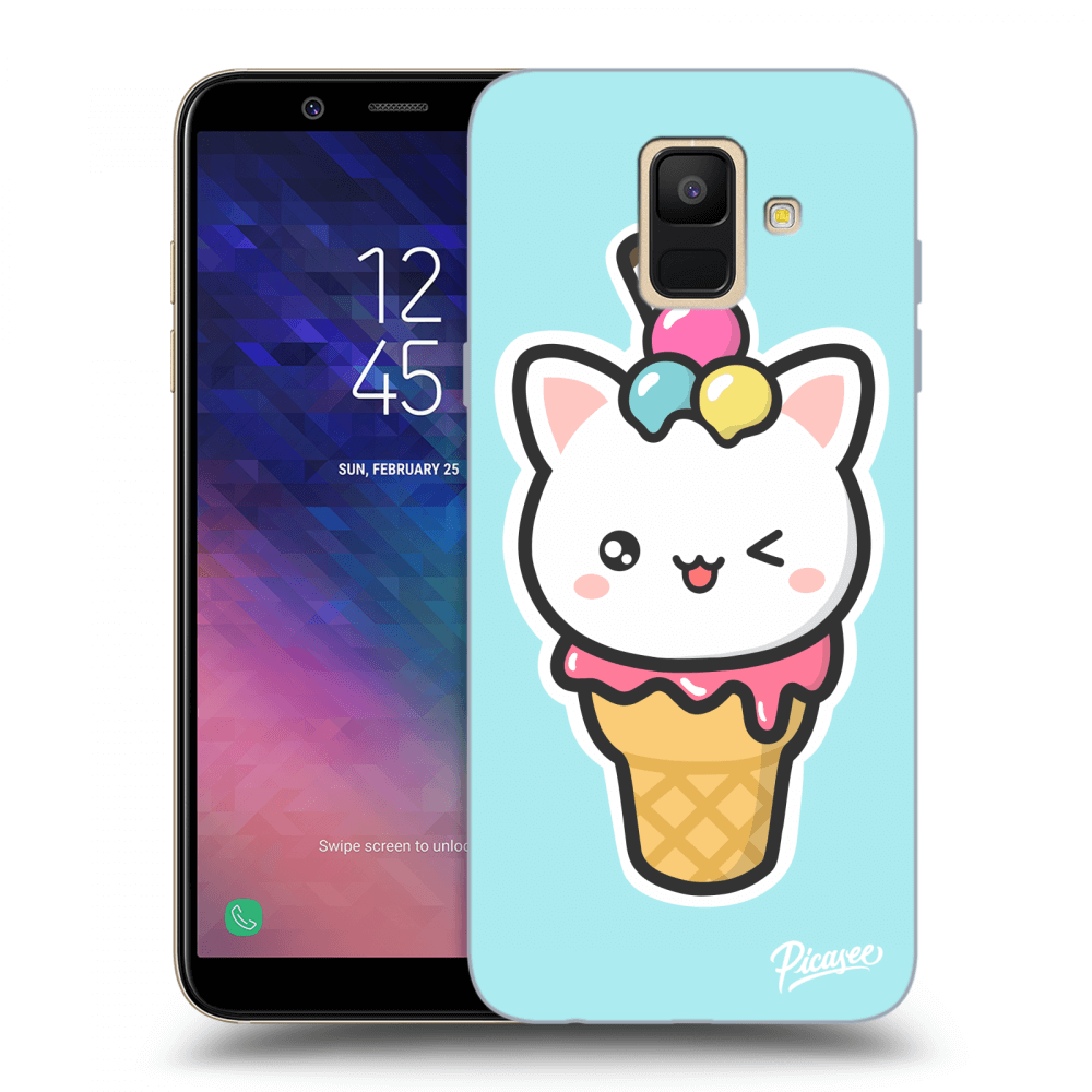 Picasee silikonový průhledný obal pro Samsung Galaxy A6 A600F - Ice Cream Cat