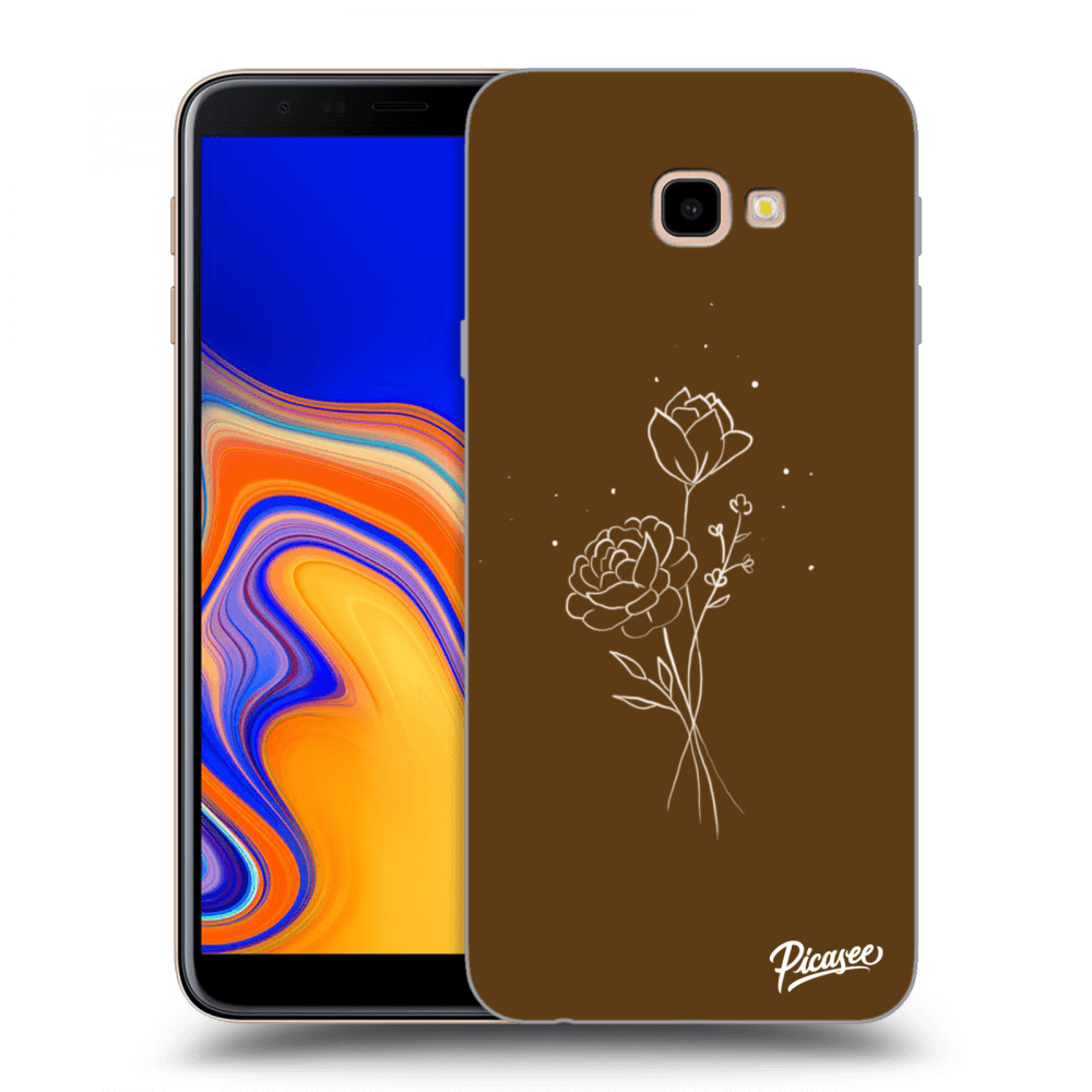 Picasee silikonový průhledný obal pro Samsung Galaxy J4+ J415F - Brown flowers