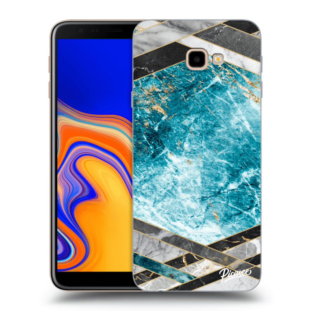 Picasee silikonový průhledný obal pro Samsung Galaxy J4+ J415F - Blue geometry