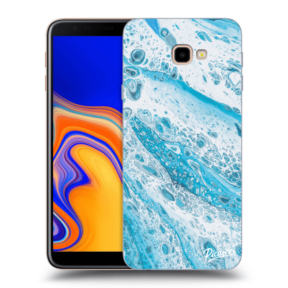 Picasee silikonový průhledný obal pro Samsung Galaxy J4+ J415F - Blue liquid