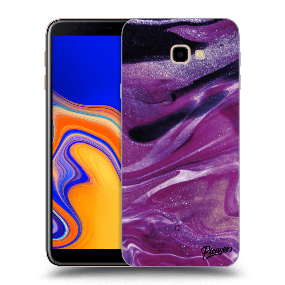 Picasee silikonový průhledný obal pro Samsung Galaxy J4+ J415F - Purple glitter