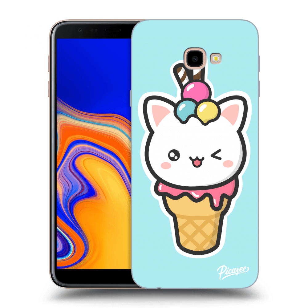 Picasee silikonový průhledný obal pro Samsung Galaxy J4+ J415F - Ice Cream Cat