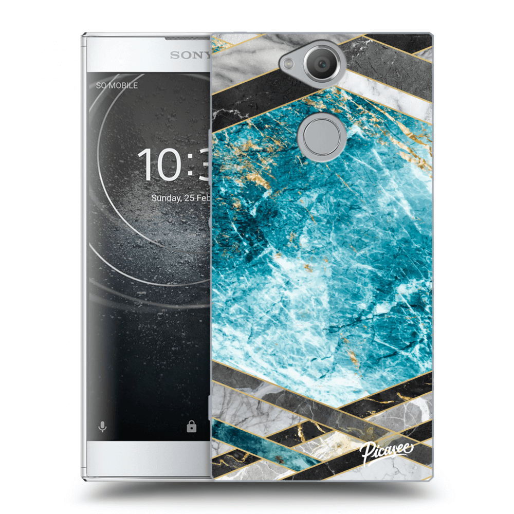 Picasee silikonový průhledný obal pro Sony Xperia XA2 - Blue geometry