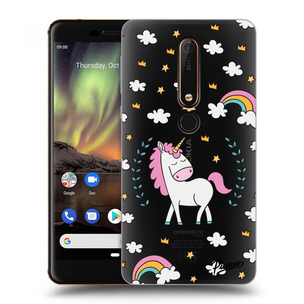 Picasee silikonový průhledný obal pro Nokia 6.1 - Unicorn star heaven
