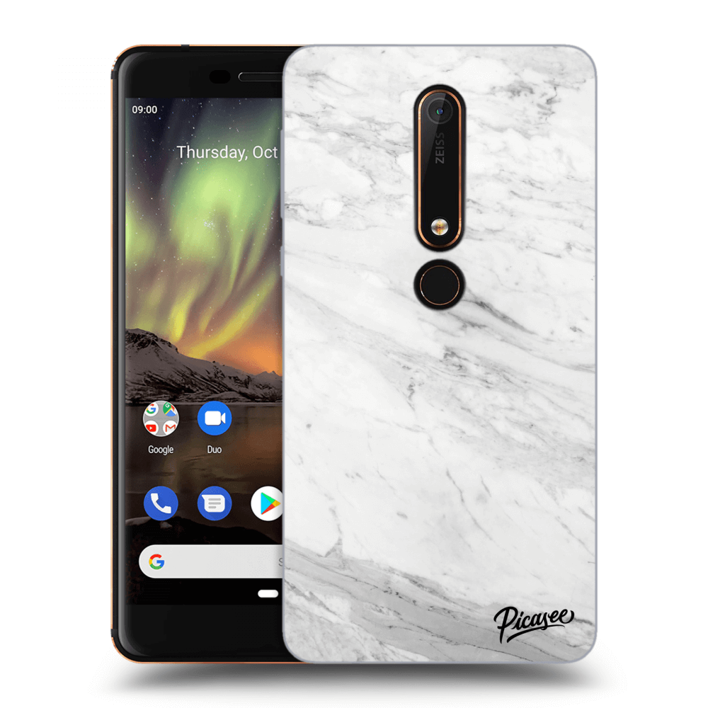 Picasee silikonový průhledný obal pro Nokia 6.1 - White marble