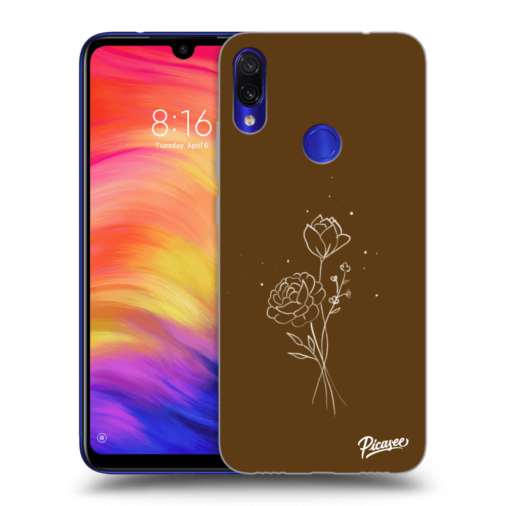 Picasee silikonový průhledný obal pro Xiaomi Redmi Note 7 - Brown flowers