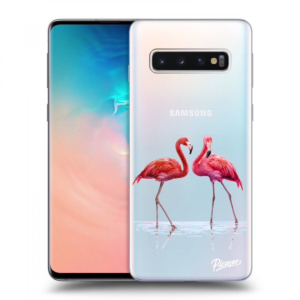 Picasee silikonový průhledný obal pro Samsung Galaxy S10 G973 - Flamingos couple