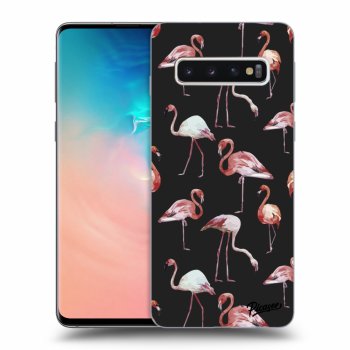 Picasee silikonový černý obal pro Samsung Galaxy S10 G973 - Flamingos