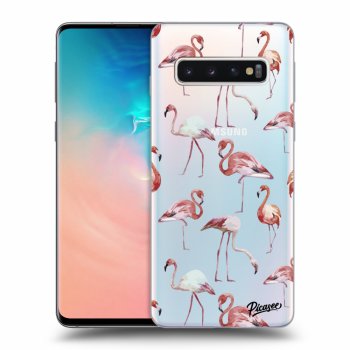 Picasee silikonový průhledný obal pro Samsung Galaxy S10 G973 - Flamingos