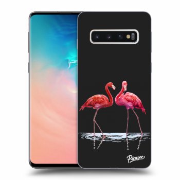 Picasee silikonový černý obal pro Samsung Galaxy S10 G973 - Flamingos couple