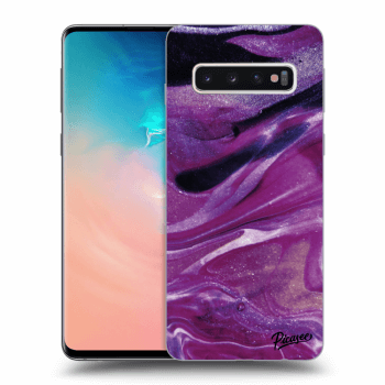 Picasee silikonový průhledný obal pro Samsung Galaxy S10 G973 - Purple glitter