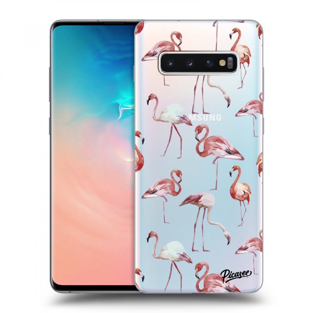 Picasee silikonový průhledný obal pro Samsung Galaxy S10 Plus G975 - Flamingos