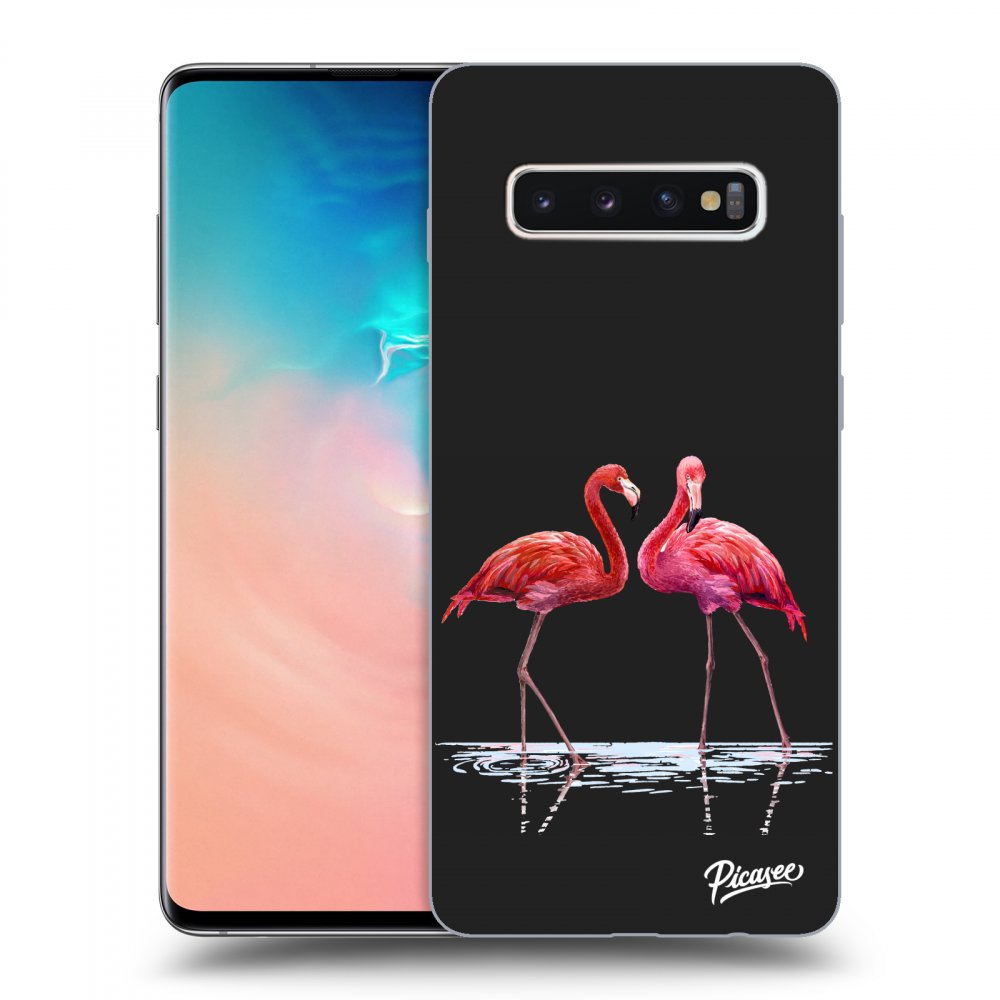 Picasee silikonový černý obal pro Samsung Galaxy S10 Plus G975 - Flamingos couple
