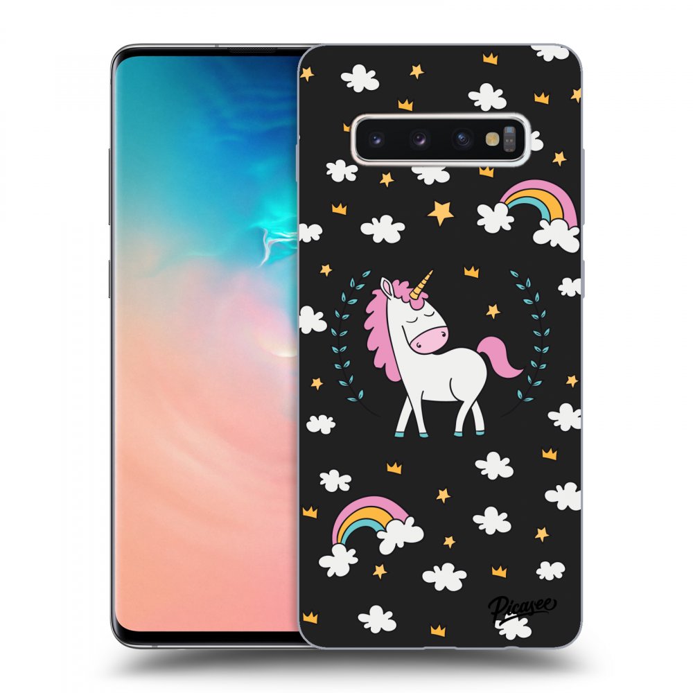 Picasee silikonový černý obal pro Samsung Galaxy S10 Plus G975 - Unicorn star heaven