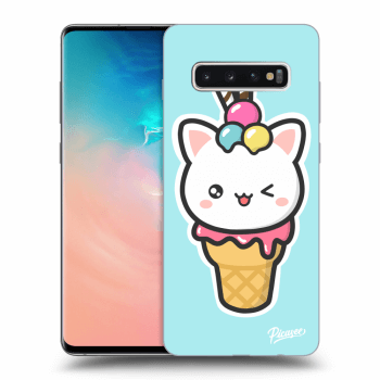 Picasee silikonový průhledný obal pro Samsung Galaxy S10 Plus G975 - Ice Cream Cat