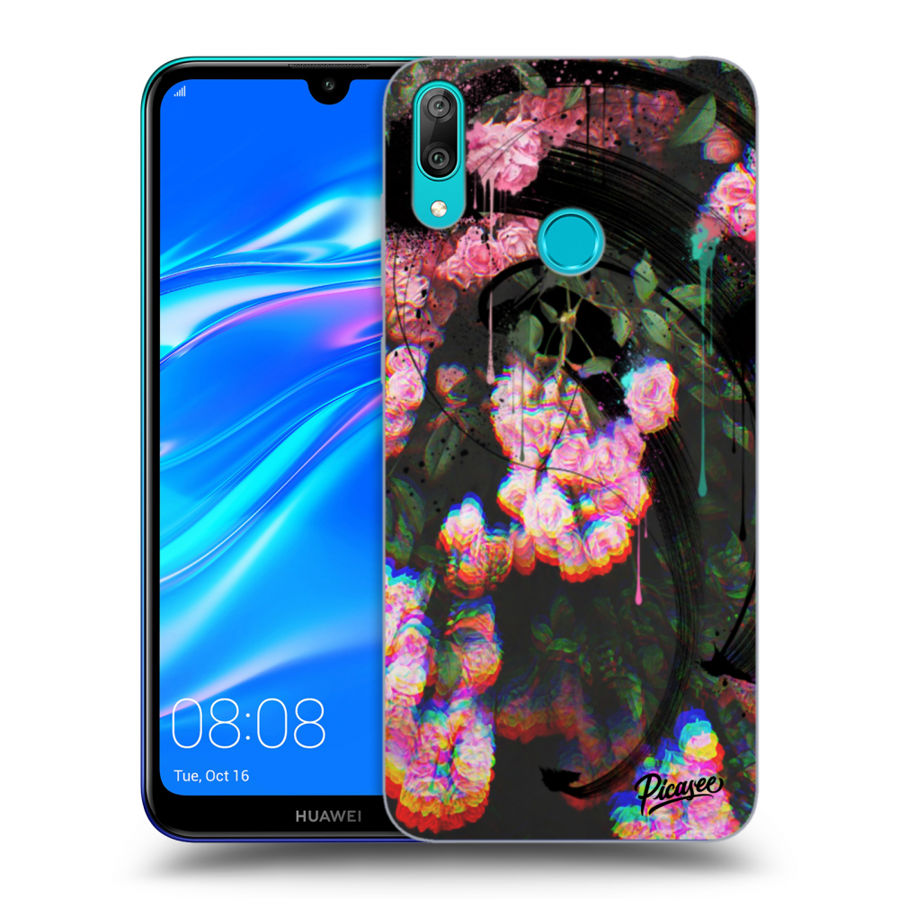 Picasee silikonový průhledný obal pro Huawei Y7 2019 - Rosebush black