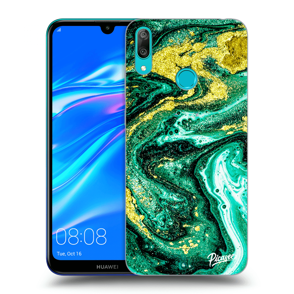 Picasee silikonový průhledný obal pro Huawei Y7 2019 - Green Gold
