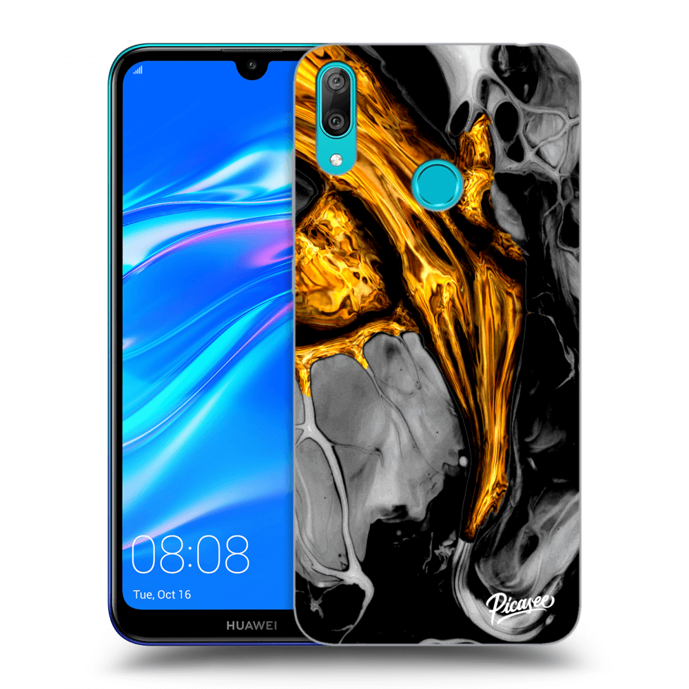 Picasee silikonový průhledný obal pro Huawei Y7 2019 - Black Gold