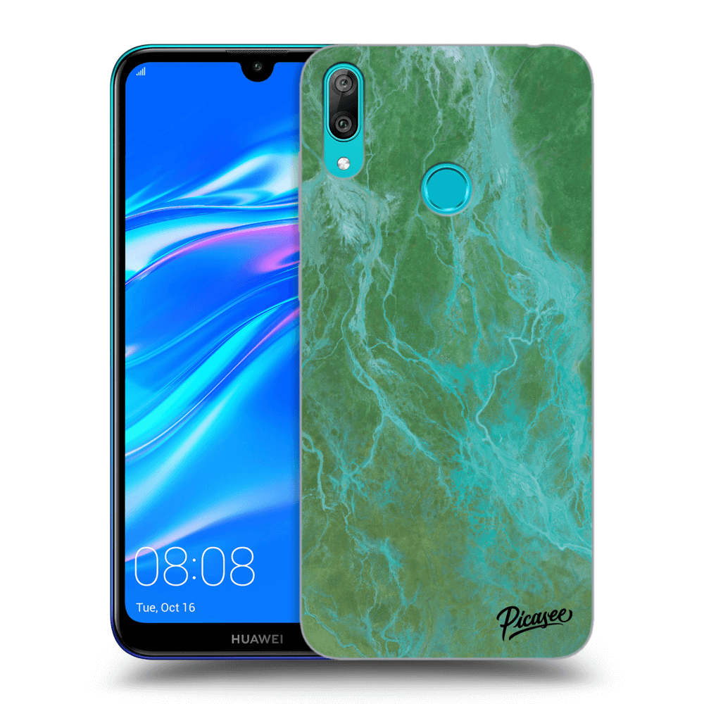 Picasee silikonový černý obal pro Huawei Y7 2019 - Green marble