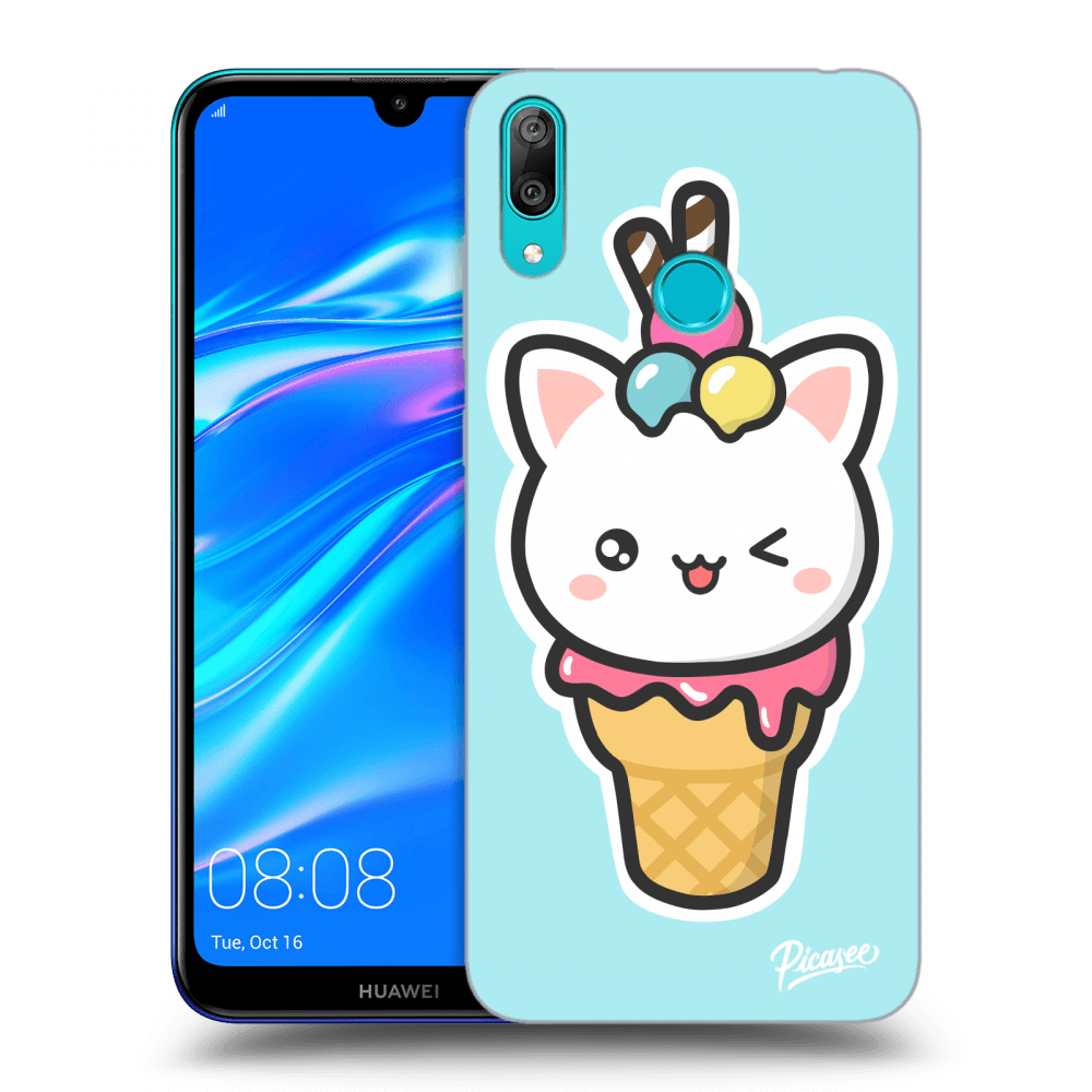 Picasee silikonový černý obal pro Huawei Y7 2019 - Ice Cream Cat