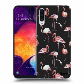 Picasee silikonový černý obal pro Samsung Galaxy A50 A505F - Flamingos