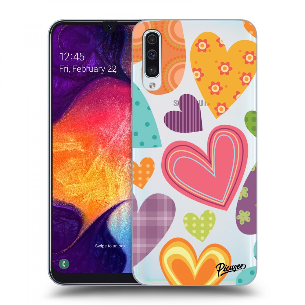 Picasee silikonový průhledný obal pro Samsung Galaxy A50 A505F - Colored heart