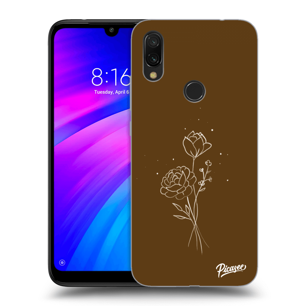 Picasee silikonový průhledný obal pro Xiaomi Redmi 7 - Brown flowers