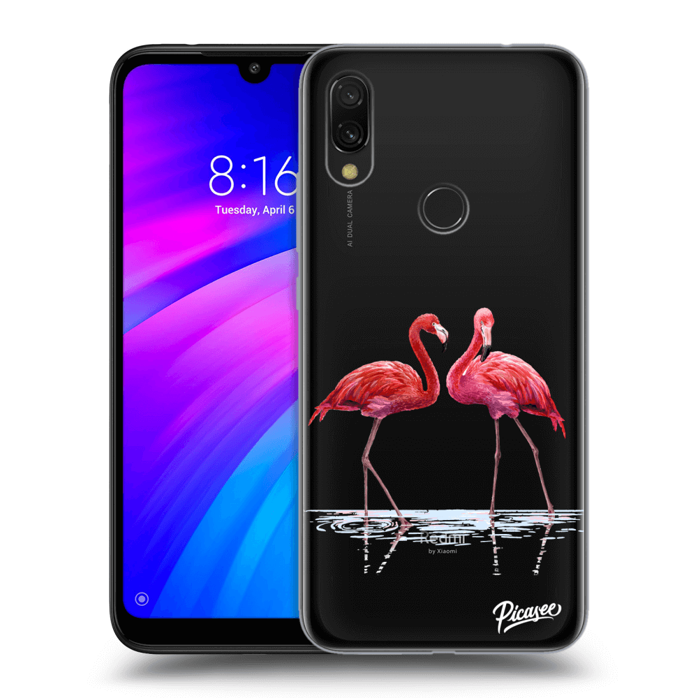 Picasee silikonový průhledný obal pro Xiaomi Redmi 7 - Flamingos couple