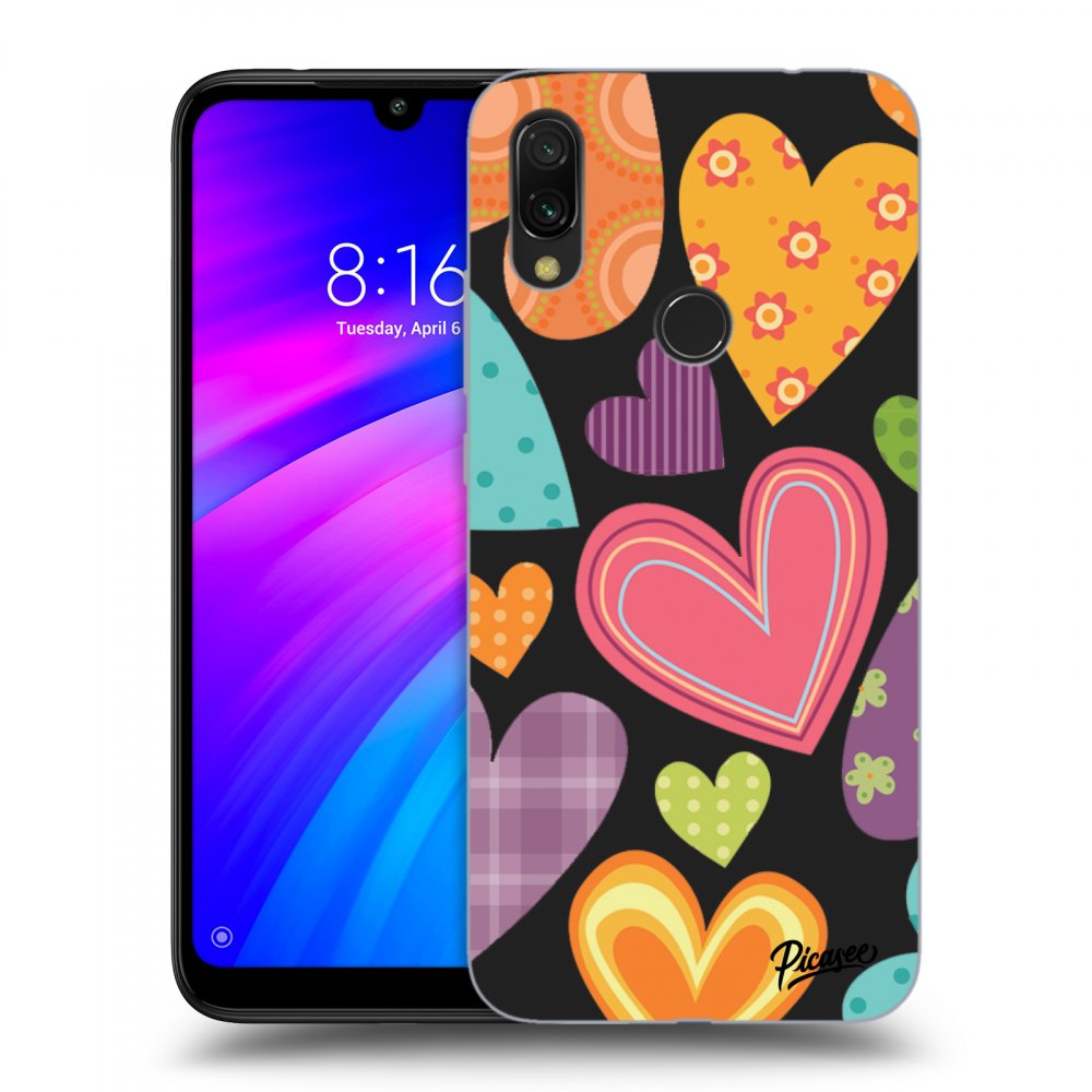 Picasee silikonový černý obal pro Xiaomi Redmi 7 - Colored heart
