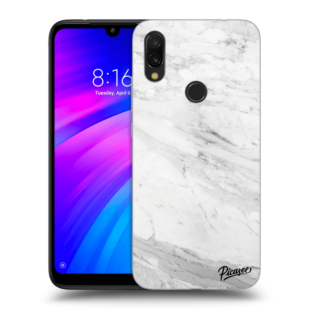 Picasee silikonový černý obal pro Xiaomi Redmi 7 - White marble