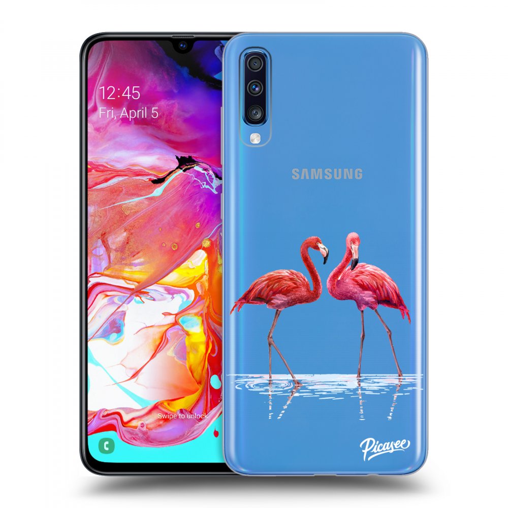 Picasee silikonový průhledný obal pro Samsung Galaxy A70 A705F - Flamingos couple