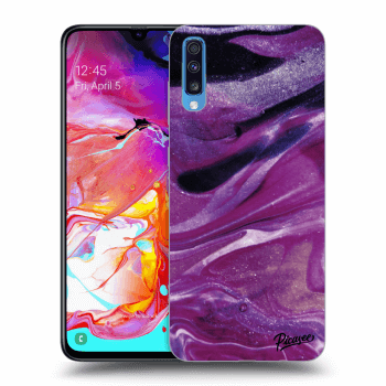 Picasee silikonový průhledný obal pro Samsung Galaxy A70 A705F - Purple glitter