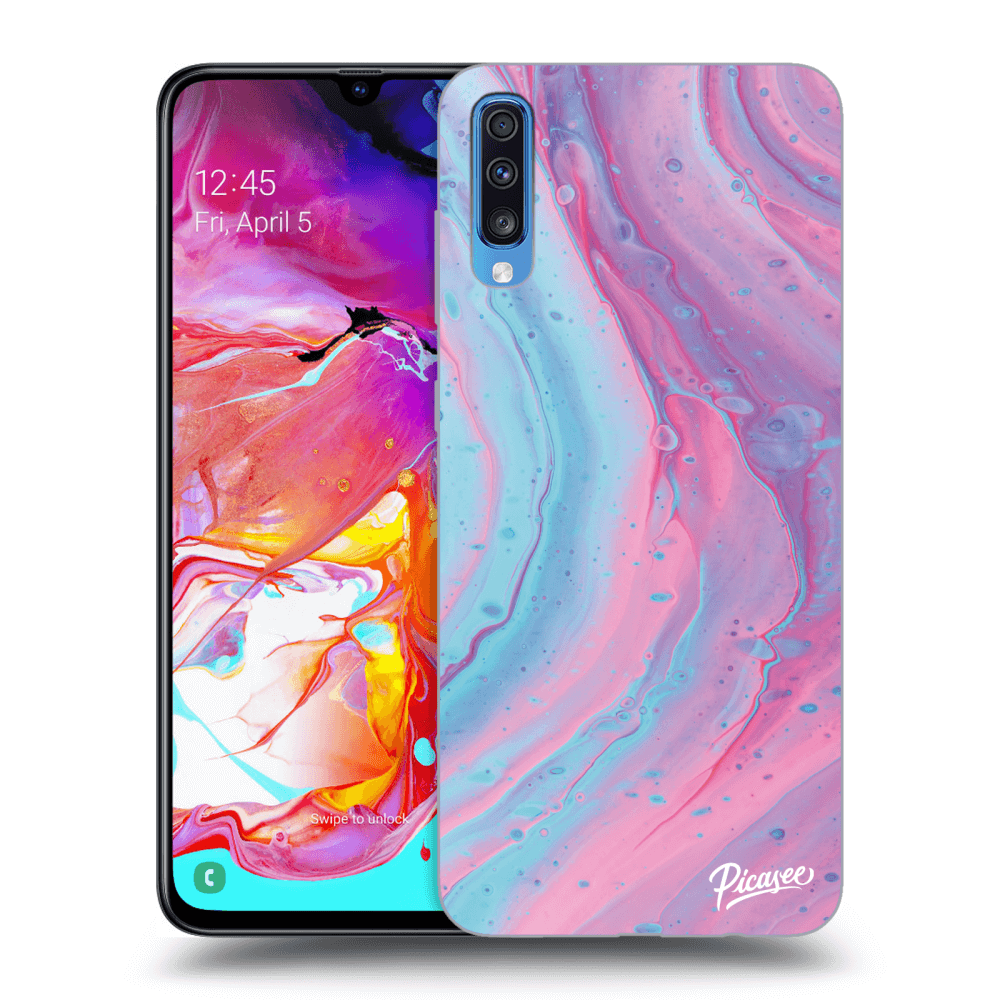 Picasee silikonový průhledný obal pro Samsung Galaxy A70 A705F - Pink liquid