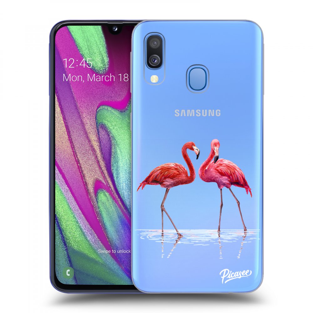 Picasee silikonový průhledný obal pro Samsung Galaxy A40 A405F - Flamingos couple
