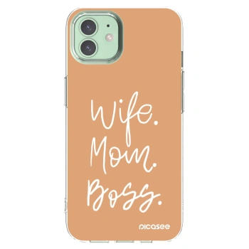 Picasee silikonový průhledný obal pro Apple iPhone 12 - Boss Mama