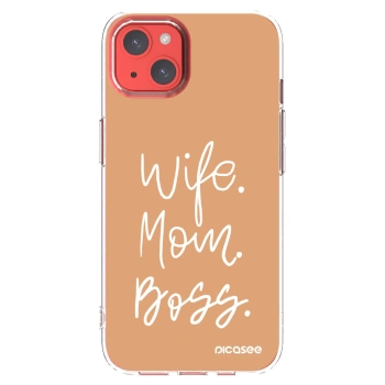 Picasee silikonový průhledný obal pro Apple iPhone 13 - Boss Mama