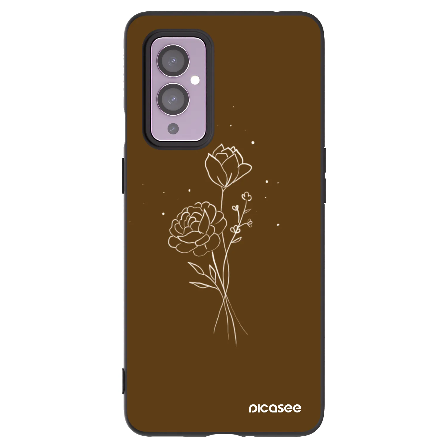 Picasee silikonový černý obal pro OnePlus 9 - Brown flowers