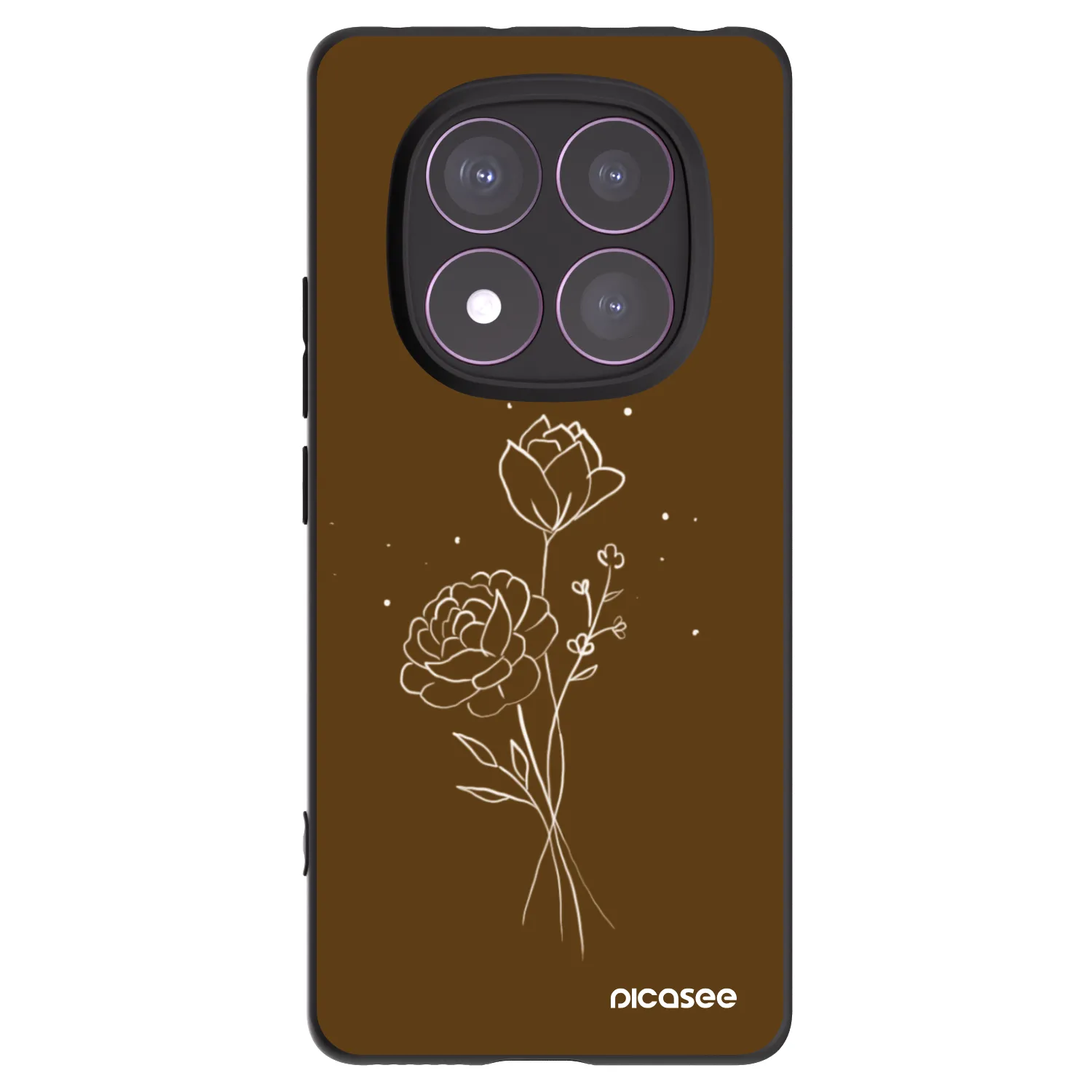Picasee silikonový černý obal pro Xiaomi Redmi Note 14 Pro 4G - Brown flowers