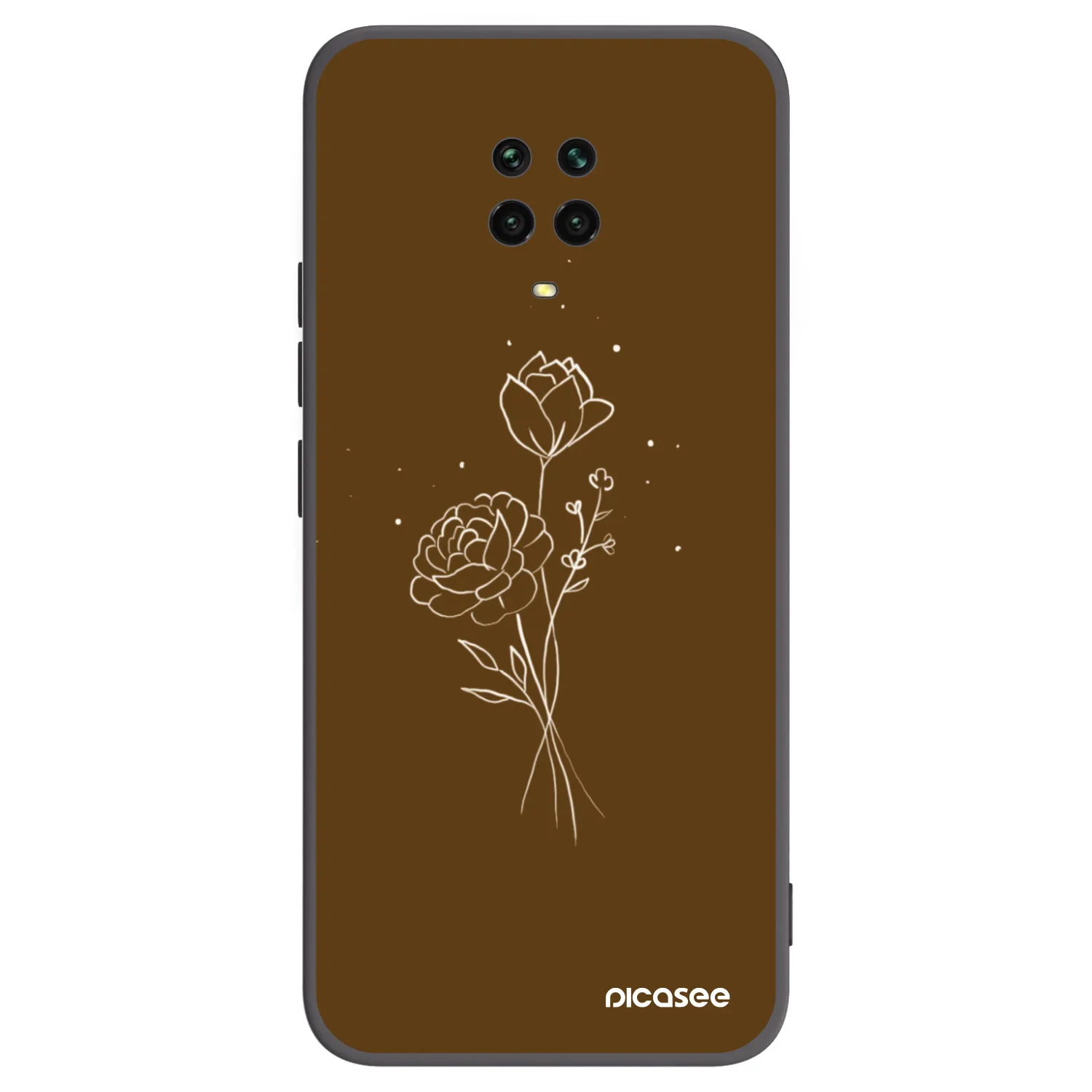 Picasee silikonový černý obal pro Xiaomi Redmi Note 9 Pro - Brown flowers