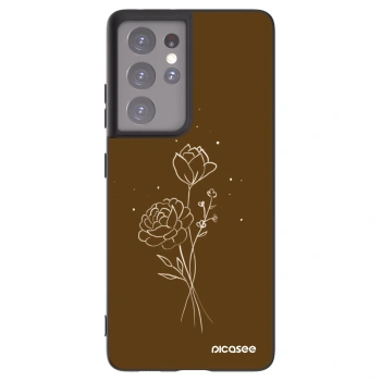 Picasee silikonový černý obal pro Samsung Galaxy S21 Ultra 5G G998B - Brown flowers