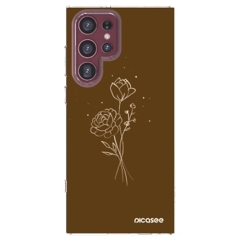 Picasee silikonový průhledný obal pro Samsung Galaxy S22 Ultra 5G - Brown flowers