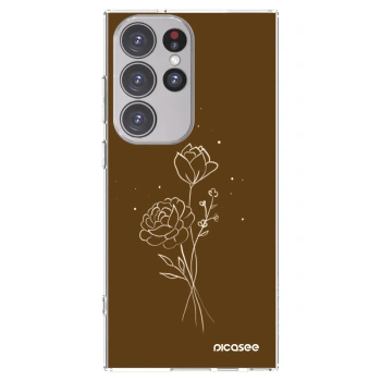 Picasee silikonový průhledný obal pro Samsung Galaxy S23 Ultra 5G - Brown flowers