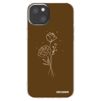 Picasee silikonový průhledný obal pro Apple iPhone 15 Plus - Brown flowers