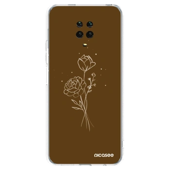 Picasee silikonový průhledný obal pro Xiaomi Redmi Note 9 Pro - Brown flowers