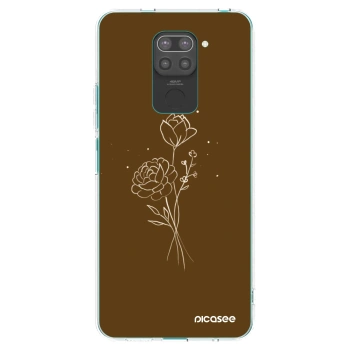 Picasee silikonový černý obal pro Xiaomi Redmi Note 9 - Brown flowers