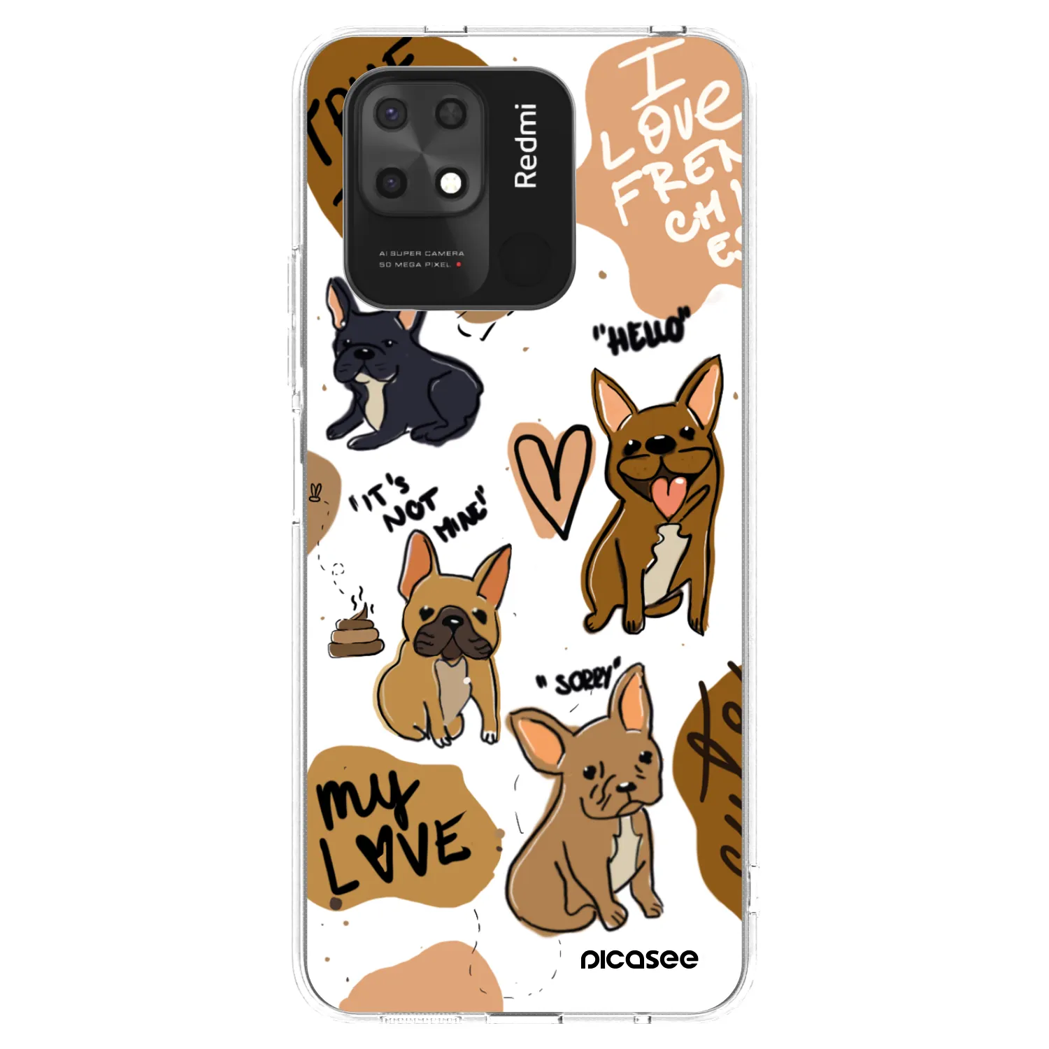 Picasee silikonový průhledný obal pro Xiaomi Redmi 10C - Frenchies